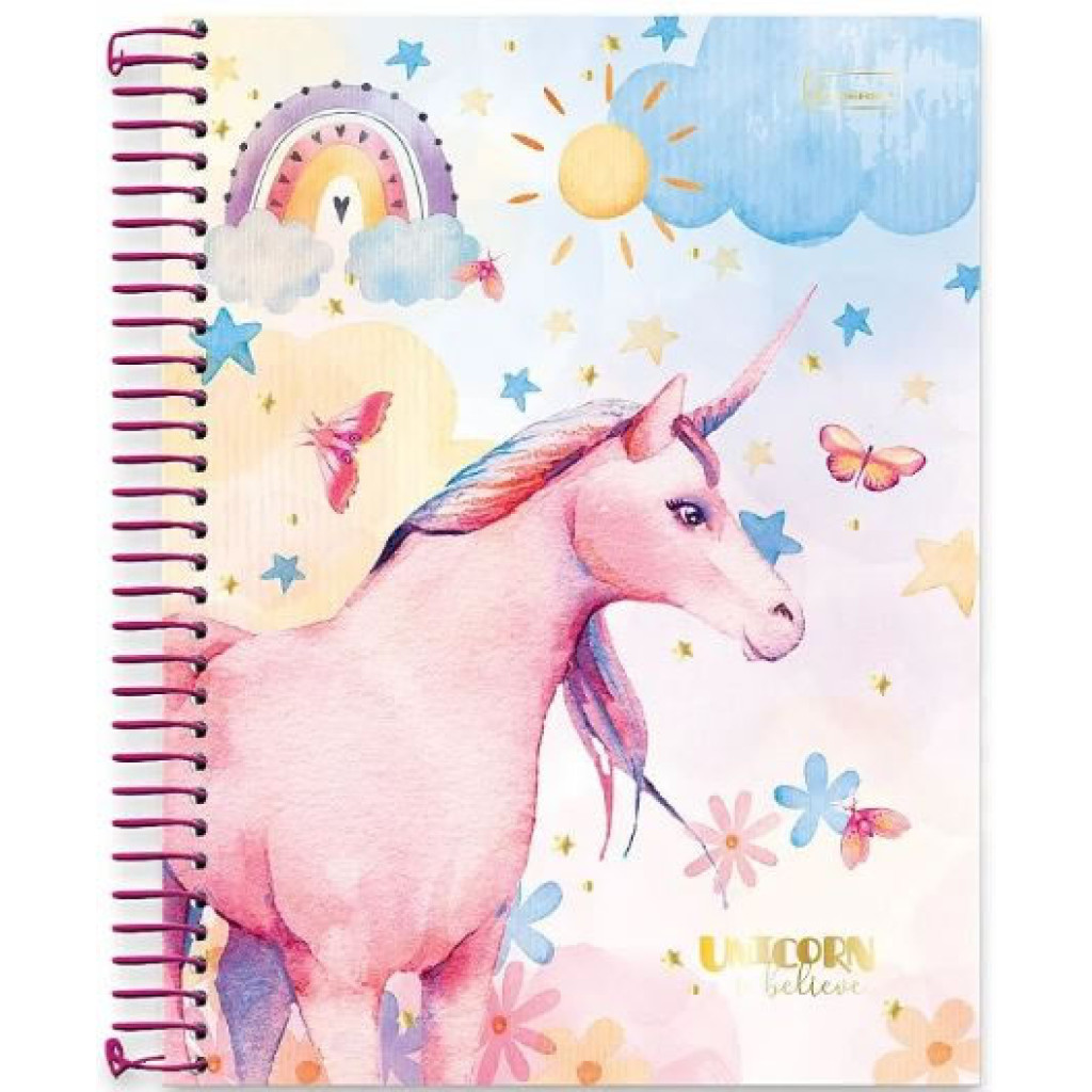 Caderno Escolar 1 Matéria Unicorn I Believe Cadersil Unitáro E Sortido