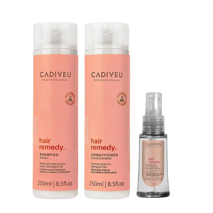 Cadiveu Kit Hair Remedy Shampoo 250ml Condicionador 250ml e Óleo 65ml — Cabelos