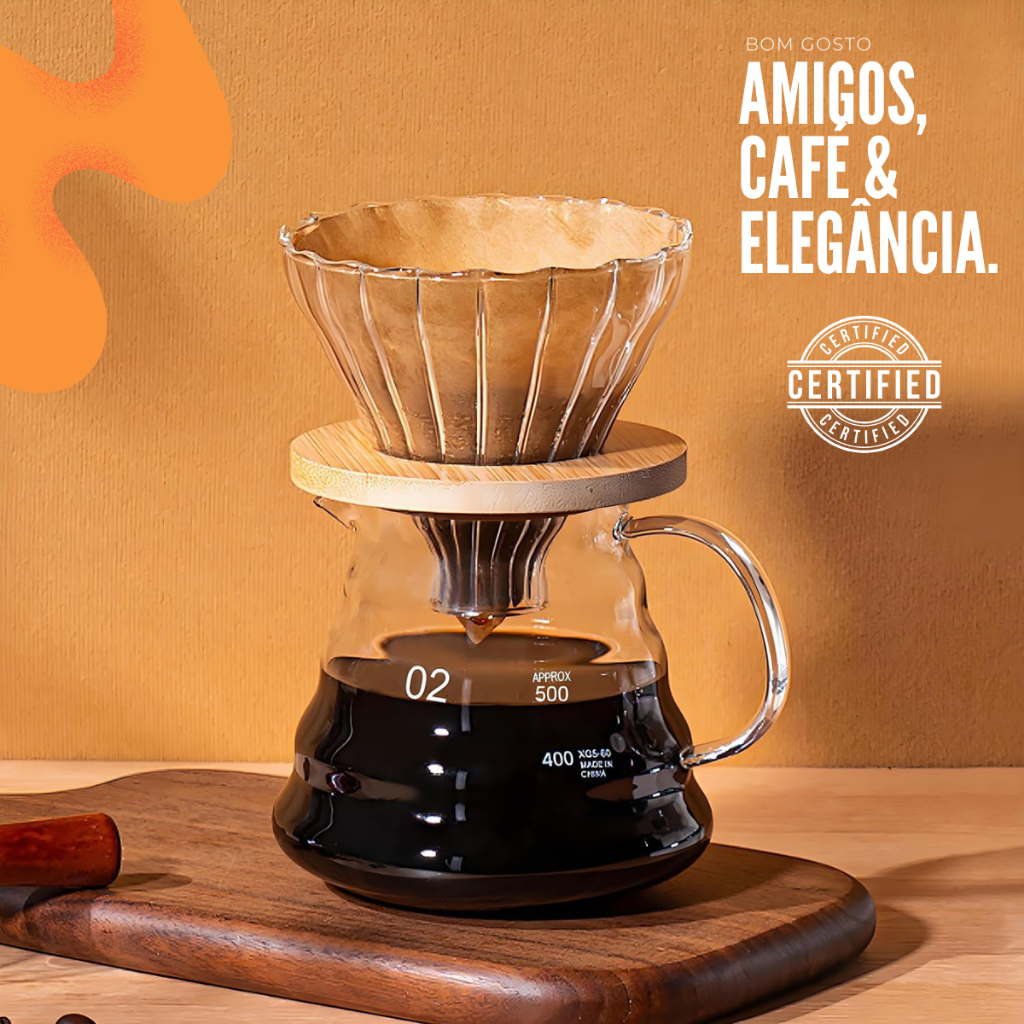 Cafeteira de Vidro Borossilicato Com Tampa e Filtro 600ml Conjunto