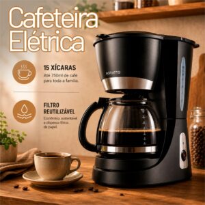 Cafeteira Elétrica Pequena Cafeteira Preta Elétrica 15x Cafeteira