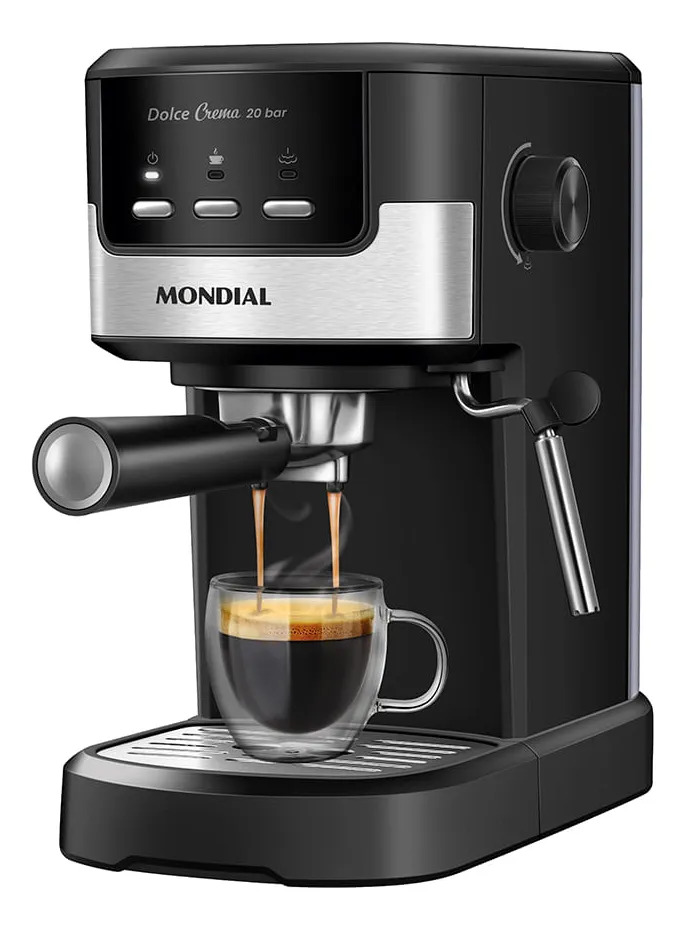 Cafeteira Espresso Dolce Crema 20 Bar Mondial Preto Inox 1200W — Eletroportáteis