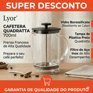 Cafeteira Francesa Prensa de Vidro Borossilicato 700ml Quadratta