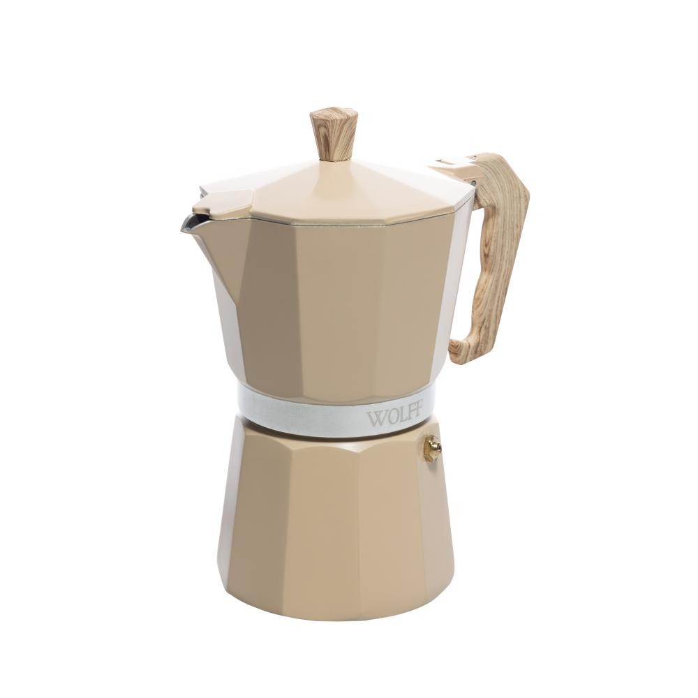 Cafeteira Italiana 6 Doses 300ml Alumínio Bege Wolff com Cabo