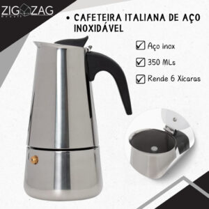 Cafeteira Italiana Moka de Inox com Alça 300ml Capacidade para