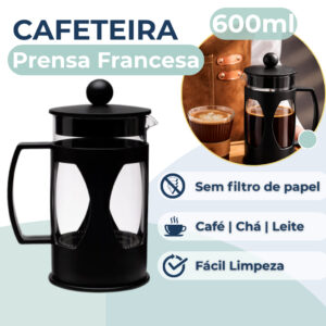 Cafeteira Prensa Francesa 600ml Café Chá Aço Inox Vidro Borossilicato