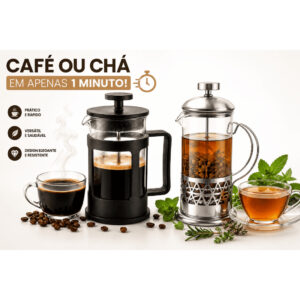 Cafeteira Prensa Francesa de Vidro 350ML Cremeira Inox Com Tampa
