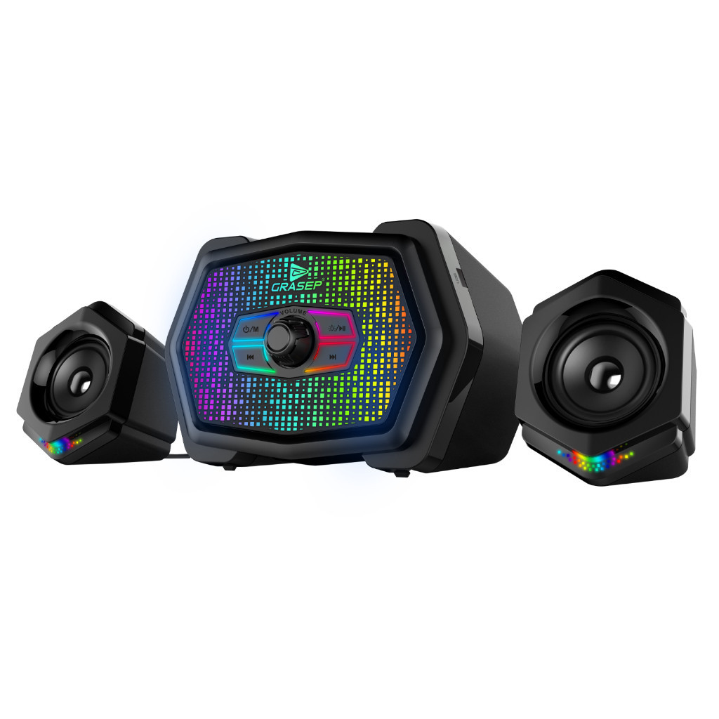 Caixa de Som Bluetooth 2.1 Subwoofer RGB 18W USB Aux FM Gamer Grasep