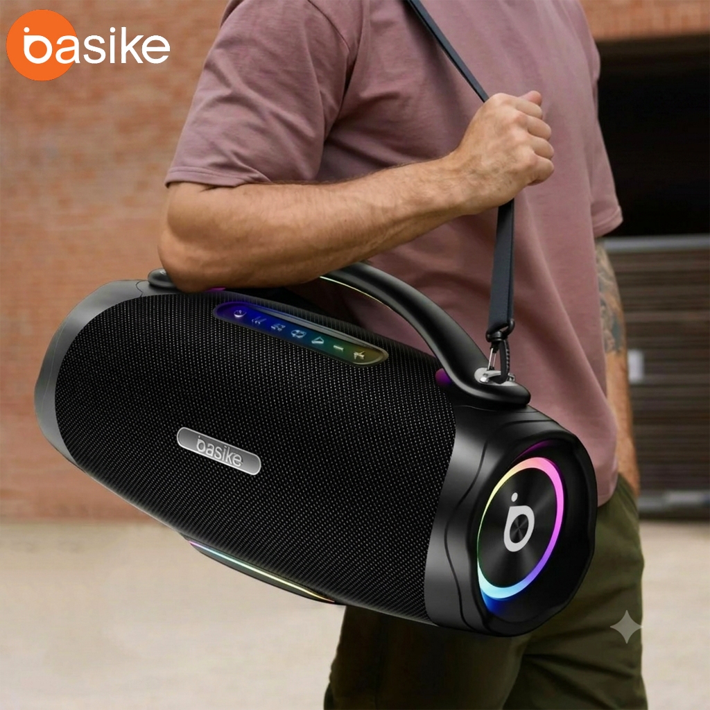 Caixa de Som Bluetooth Basike 10mAh com Som Estéreo RGB de 100W 200W