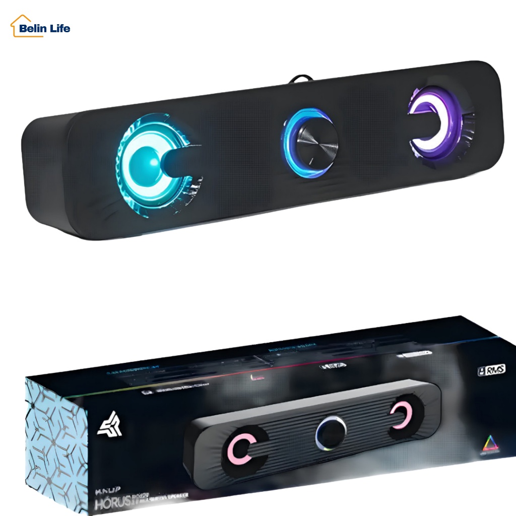 Caixa De Som Soundbar PC Knup 6W Rms RGB 32,5cm Com Volume
