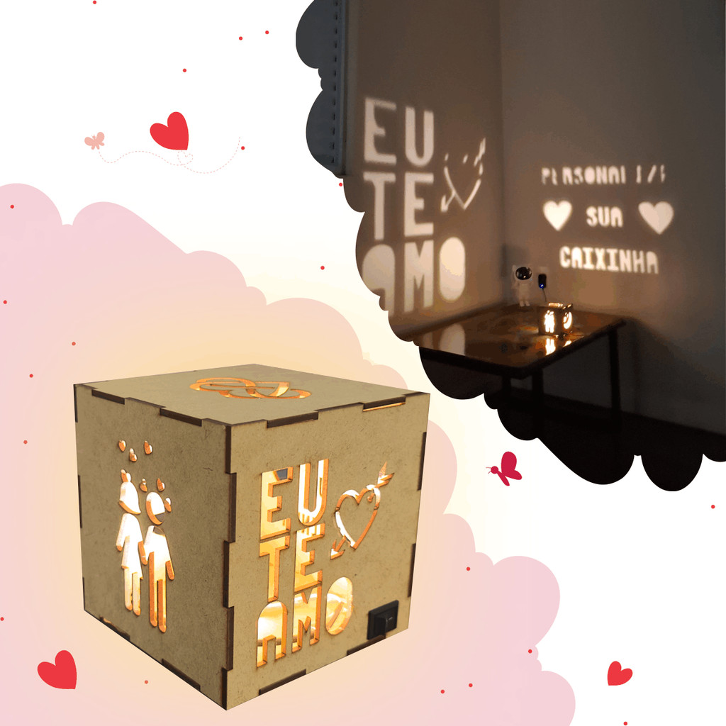 Caixa Luminária Mdf Personalizada Cubo Box Presente Criativo Namorados — Decoração