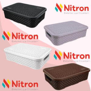 Caixa Organizadora Baixa Rattan Média c Tampa Nitron