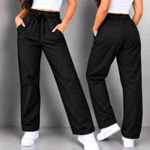 Calça Feminina Tactel Reta Soltinha com Bolsos e Cordão Leve