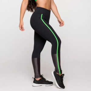 Calça Legging Fitness Feminina Academia Poliamida Preta com Detalhe