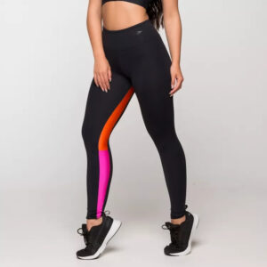Calça Legging Fitness Feminina Academia Poliamida Preta com Detalhe