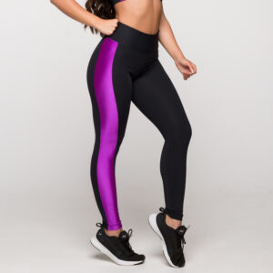 Calça Legging Fitness Feminina Academia Poliamida Preta com Detalhe