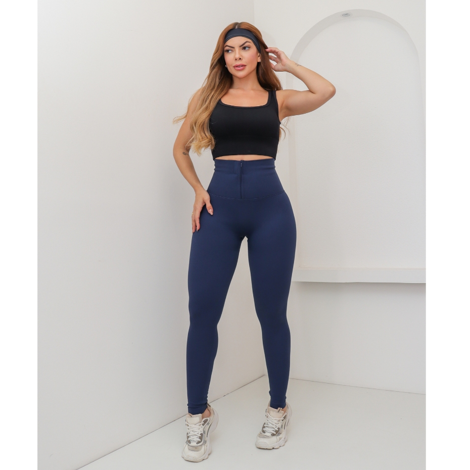 Calça Lipo Feminina Compressão Legging Esportiva Canelada Poliamida
