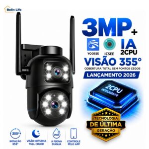 Câmera de Segurança 3MP iCSee ou Yoosee Ptz 355° WiFi Visão Noturna