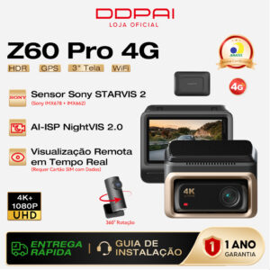 Câmera Veicular Ddpai Pro 4G Monitoramento Remoto 4K+ 1080P Hdr Visão