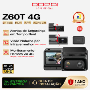 Câmera Veicular Ddpai Z60T 4G 3 Canais 4K+2K+1080P Hdr Monitoramento