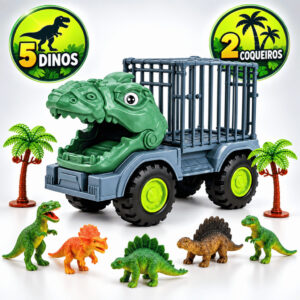 Caminhão Carrinho Dinossauro Jaula Safari Dinos Borracha Brinquedo