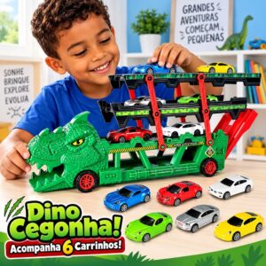 Caminhão Cegonha de Brinquedo Dino Truck com Pista Lançador Carrinhos