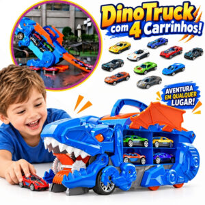 Caminhão Dinossauro Cegonha Brinquedo Menino Pista de Carrinho Maleta