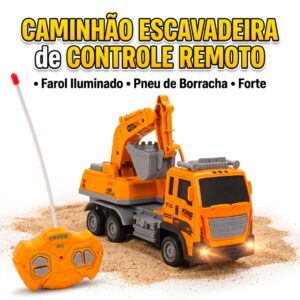 Caminhão Retroescavadeira Controle Remoto Led Escala 1:16 Brinquedo