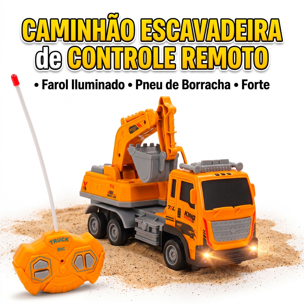 Caminhão Retroescavadeira Controle Remoto Led Escala 1:16 Brinquedo