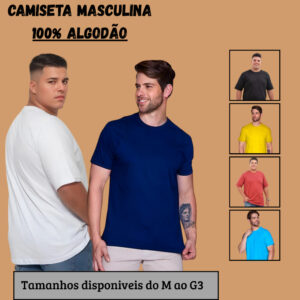 Camiseta básica do M ao G3 Plus Size Masculina básica 100% Algodão