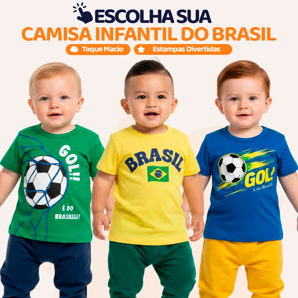Camiseta Bebê Brasil Copa do Mundo 2026 Roupa Infantil Seleção
