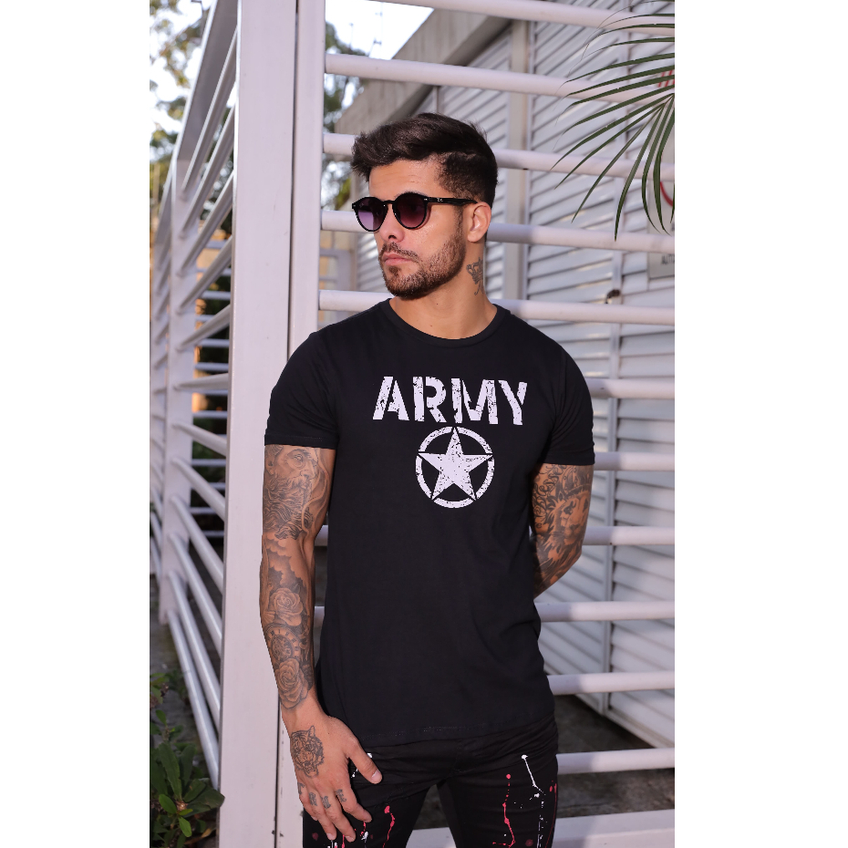 Camiseta Masculina Estampada Army 100% Algodão Premium