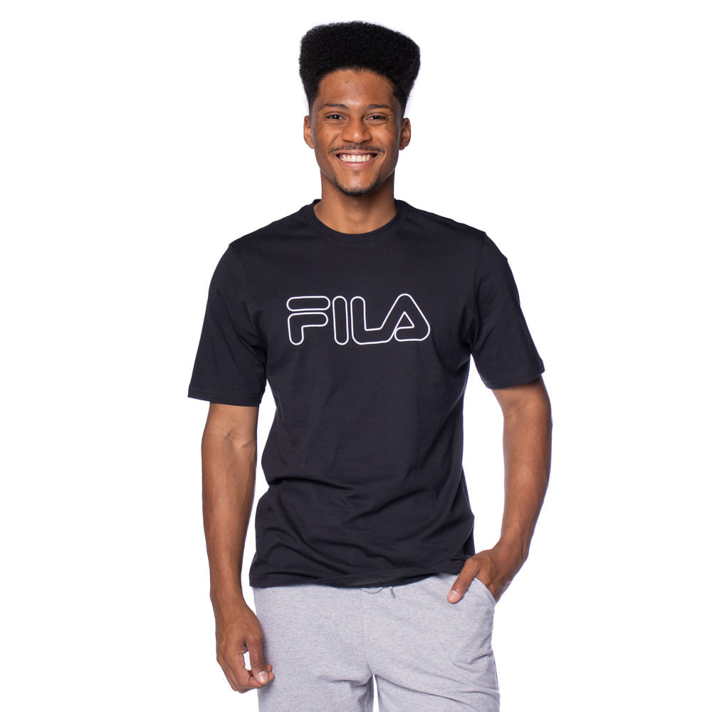 Camiseta Masculina Fila Letter Outline Slim Preto Branco