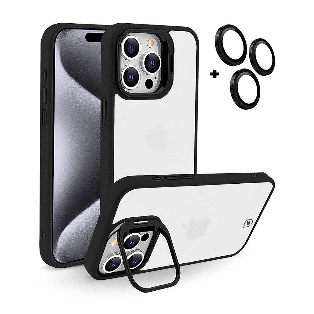 Capa case com protetor de lentes para iPhone 15 Pro Gravity Preta