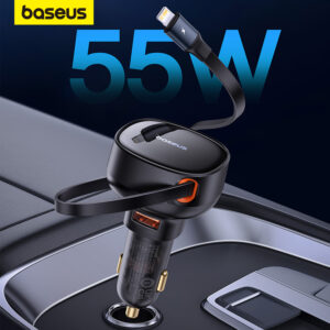 Carregador De Carro Baseus 2 Em 1 Rápido De 30W PD 25W USB C Cabo