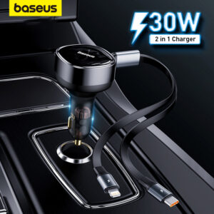 Carregador De Carro Baseus 30W 2 Em 1 Cabos De Carregamento Rápido
