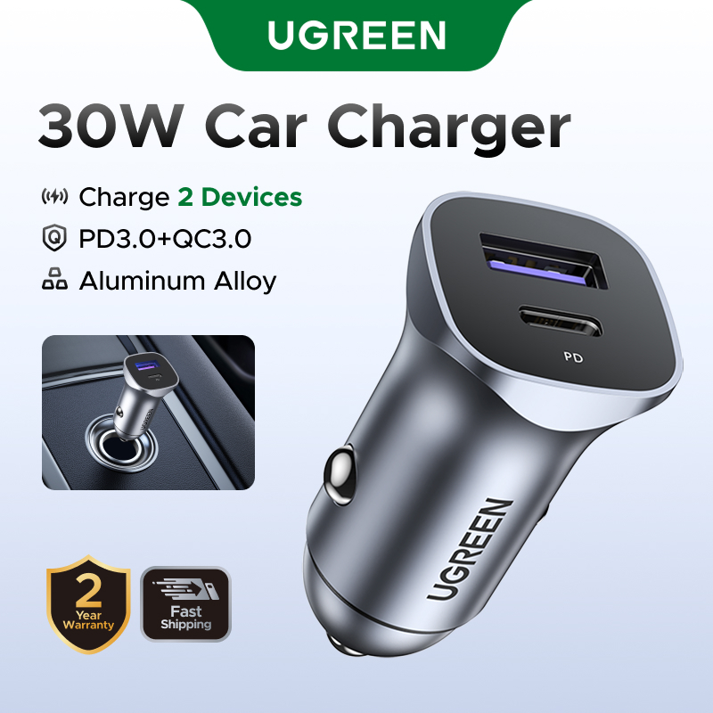 Carregador De Carro Ugreen 30W USB Tipo C Rápido QC 4.0 3.0 PD 20W — Celulares e Acessórios