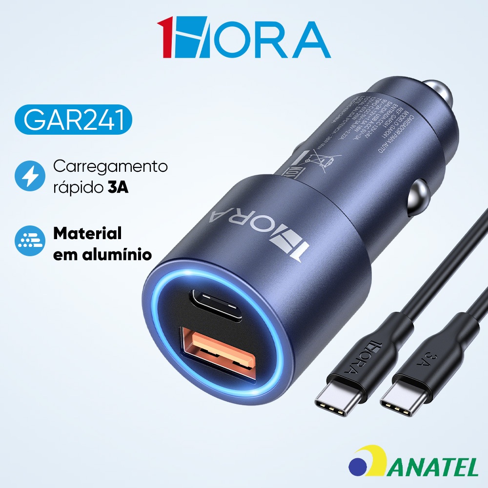 Carregador de Celular Para Carro 1 Entrada Tipo C e 1 Entrada USB — Celulares e Acessórios