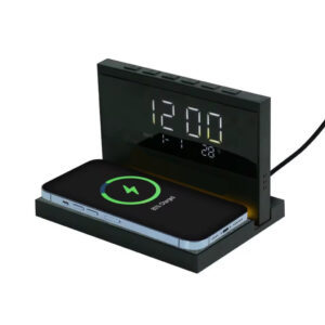 Carregador Indução 3 em 1 Com Relógio Digital Luz Noturna LED Peining