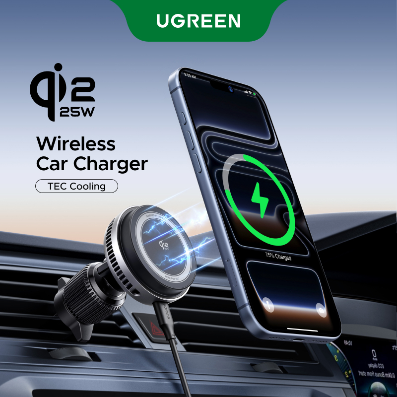 Carregador Magnético Sem Fio Para Carro Ugreen 25W Qi2 Com Ventilador — Celulares e Acessórios