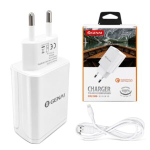Carregador Parede Quick Charge 3.0 Genai Plug Europeu Bivolt com Cabo — Celulares e Acessórios