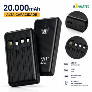 Carregador Portátil Power Bank Turbo 20mah 4 Cabos Integrados — Celulares e Acessórios