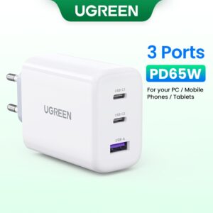 Carregador Rápido Ugreen 65W 2C1A 4.0 3.0 Tipo C PD PPS 25W USB
