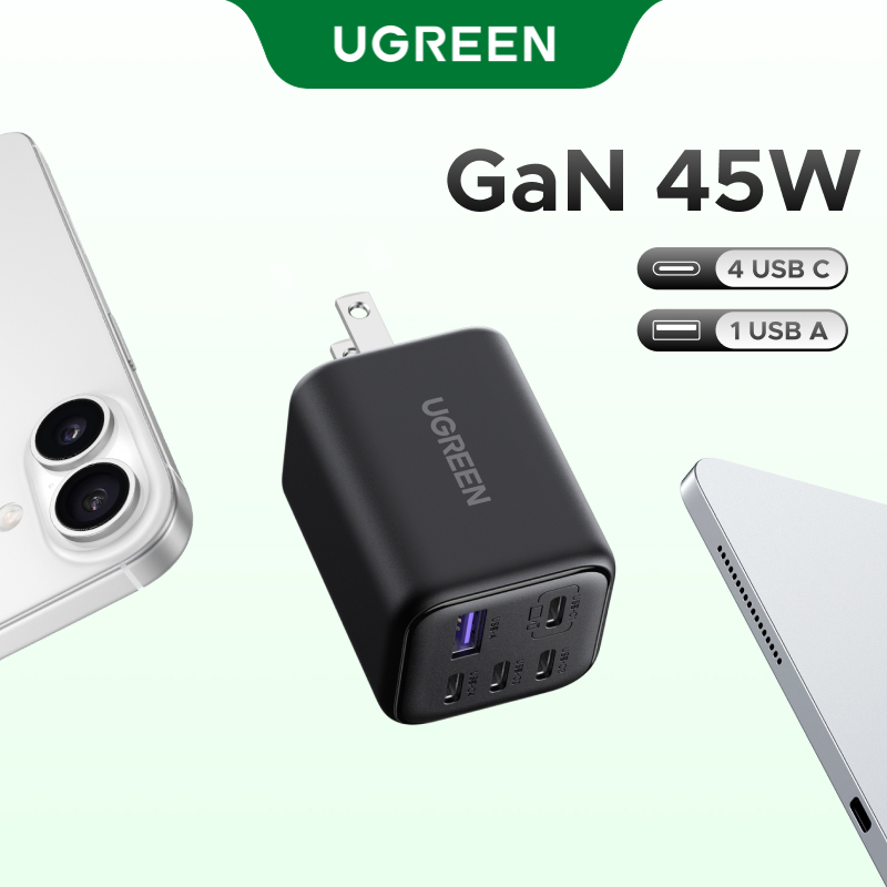 Carregador Rápido Ugreen Nexode 45W GaN De 5 Portas-4x E 1 A Para