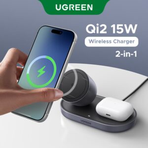 Carregador Sem Fio De Mesa Ugreen Qi2 15W Max 2 Em 1 Para Fones De