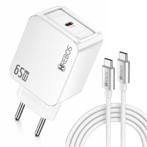 Carregador Turbo 65W Hrebos Type-C PD Cabo Type-C Bivolt