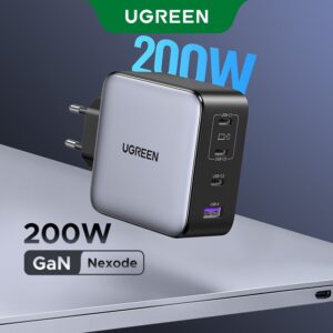 Carregador Ugreen 200W USB C Nexode Plug 4 Portas GaN Type Adaptador