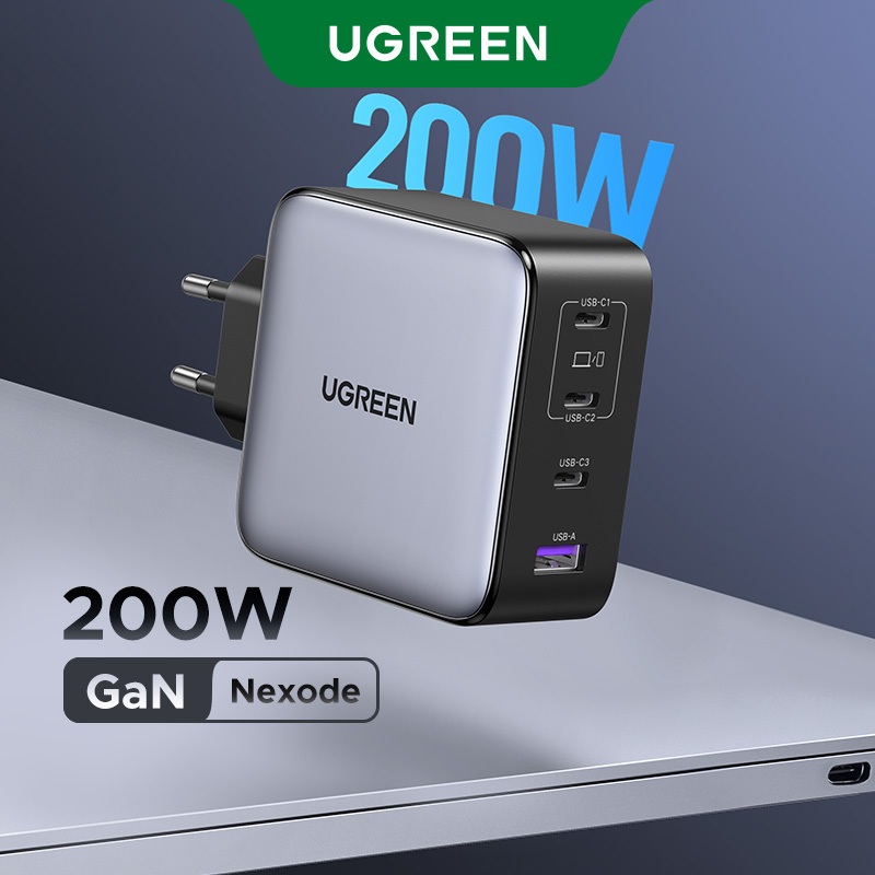 Carregador Ugreen 200W USB C Nexode Plug 4 Portas GaN Type Adaptador