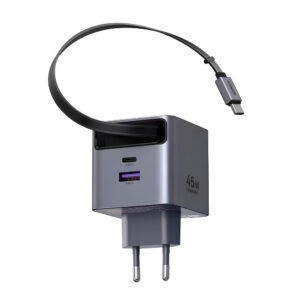 Carregador Ugreen 45W GaN 2 Portas Cabo Usb C Retrátil