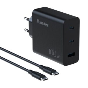 Carregador Usb A C Huntkey 3 em 1 100W Cabo UsbC Preto
