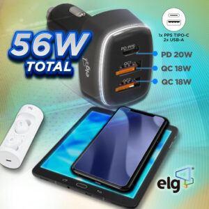 Carregador Veicular, 3 Portas USB, PPS 3.0 Quick Charge 3.0, 56W